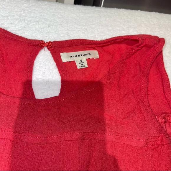 Max Studio Red Tiered Midi Dress with Pockets & Key Hole Back Small Cottagecore - Picture 6 of 12